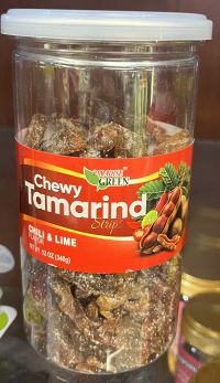 Chewy tamarind strips chili & lime มะขามเคี้ยวหนึบรสพริกและมะนาว
